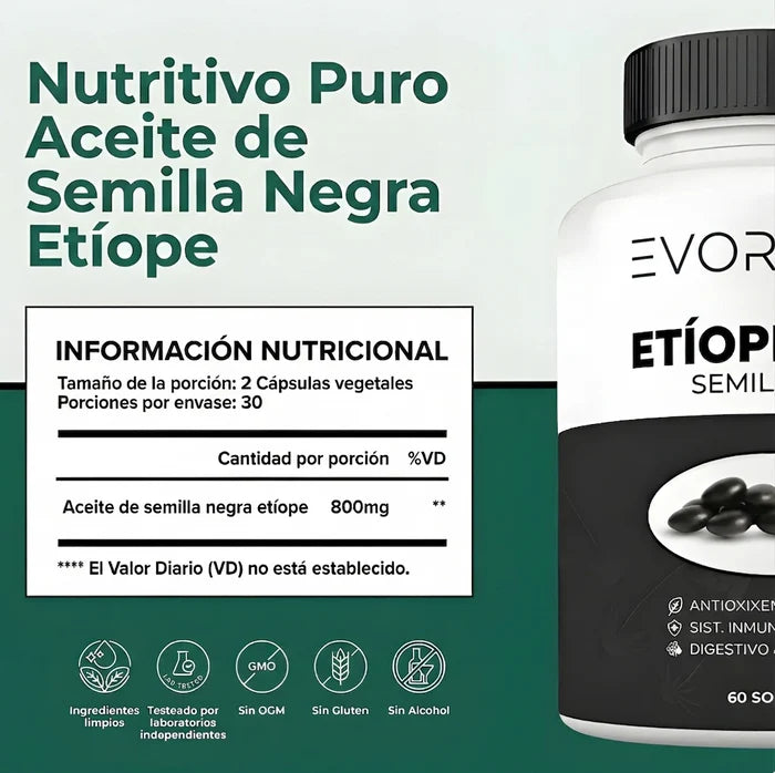 Evoraly Aceite Etiope- Formula con 4,64% de timoquinona