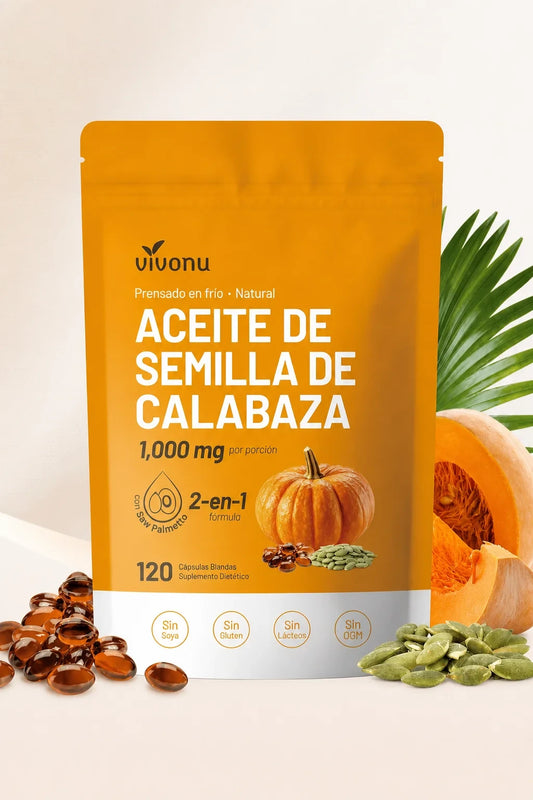 Aceite puro de semilla de calabaza ¡La solución natural para tu próstata! 120 capsulas